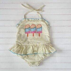 LIL CACTUS VGUC Seersucker Ruffle Popsicle Appliqué Ruffle Halter Sunsuit